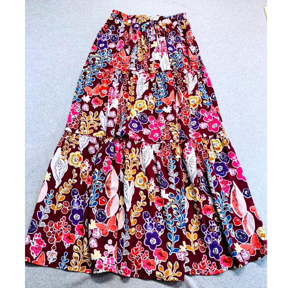 Womens Boho Tiered Maxi Skirt Floral Cottagecore Elastic Waist Multicolor